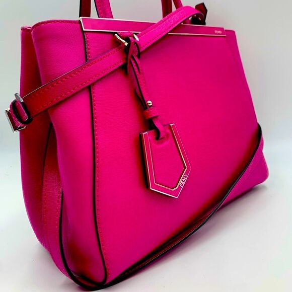 Auth Fendi Fuchsia 2Jours Elite Petit 2way Leather Tote Bag Crossbody Preloved - Picture 1 of 16